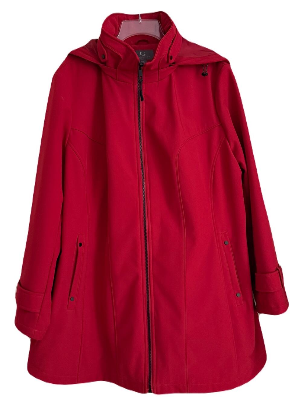 Gallery Red Mid-Length Coat, Removable Hood - Size 1X